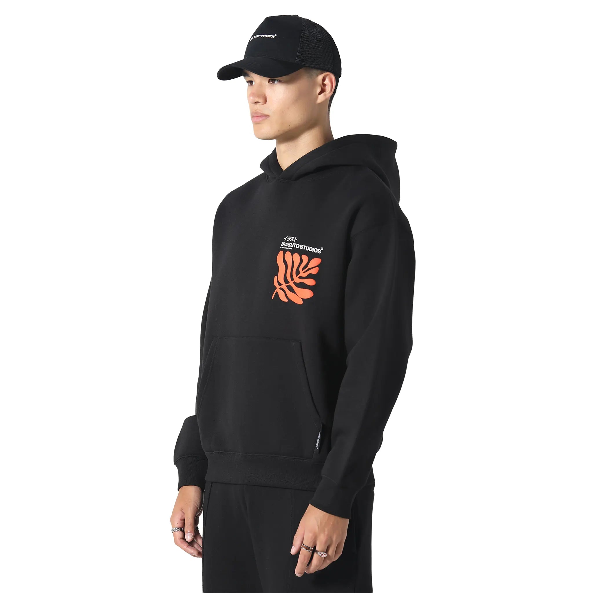 Front Side View of Irasuto Studios Sumi Flow Black Hoodie 5060615214143